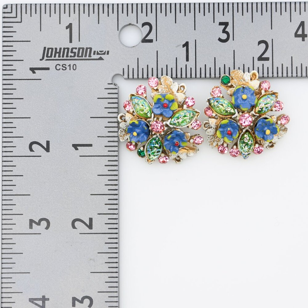 Rare Vintage Florenza Floral Art Glass Antiqued French Clip-On Earrings 1960s - Picture 5 of 5